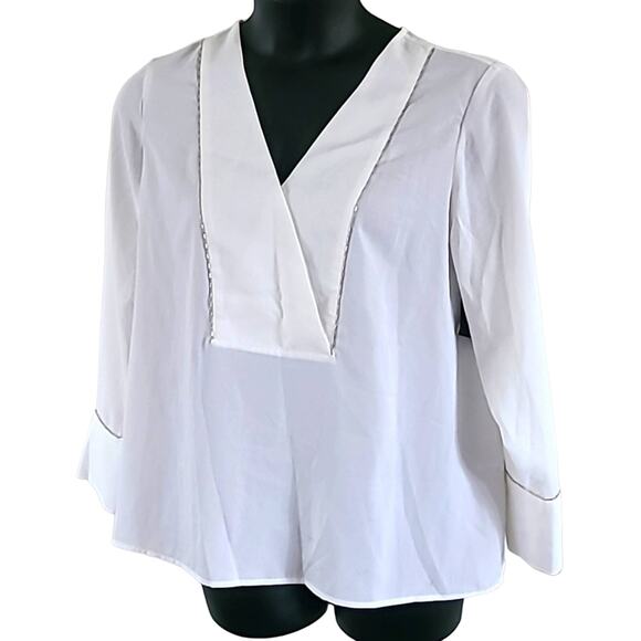 NWOT Alfani Women’s White Long Sleeve V-Neck Dressy Blouse Top Size Large - Picture 4 of 7
